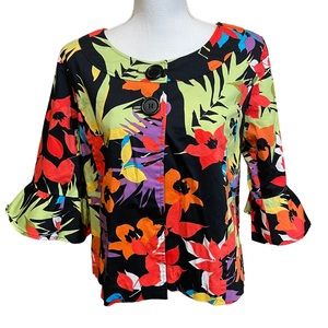 La Vita Black Tropical Flowered Button Blazer.  Size M